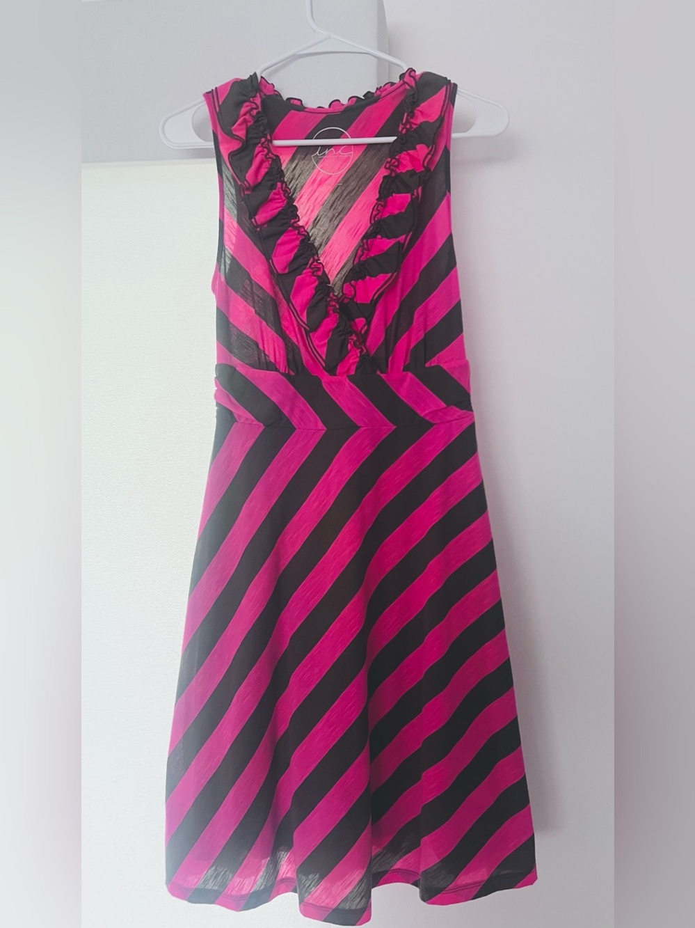 Pink Striped INC International Concepts Ruffle V-Neck Dress NWT